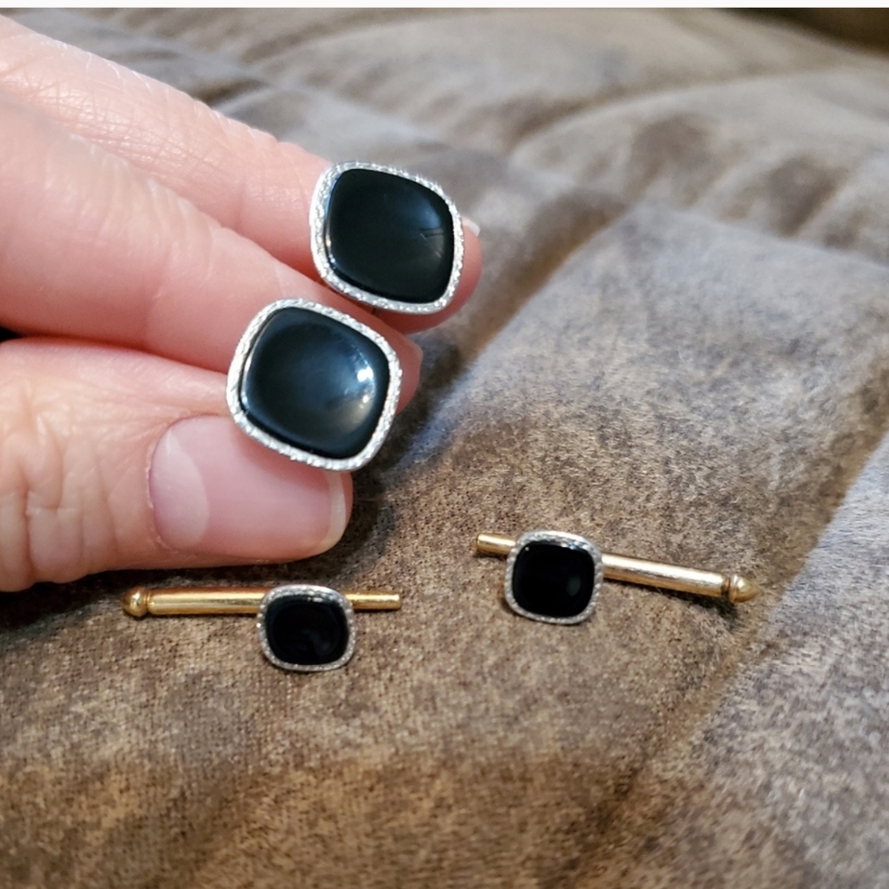 Swank B&W Cuff Links And Shirt Studs Vintage W Box - image 2